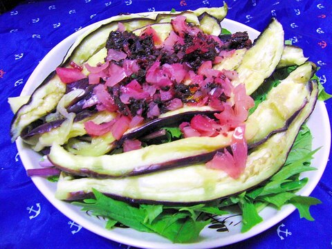 茄子と赤水菜のかんたんサラダ